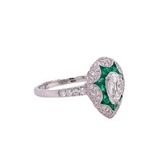 RUCHI Pavé Diamond and Emerald White Gold Teardrop Ring