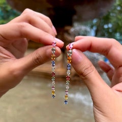 RUCHI Pear-Shaped Multi-Colored Sapphire and Diamond White Gold Linear Earrings