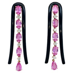 RUCHI Pink Sapphire and Black Agate U-Shape Rose Gold Dangle Earrings
