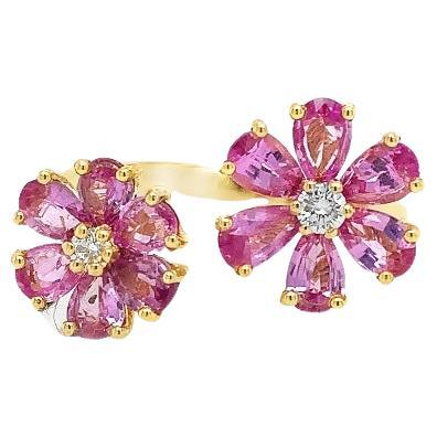 RUCHI Offener Ring in Offener Form mit rosa Saphir und Diamant Blume aus Gelbgold (Zeitgenössisch) im Angebot