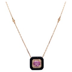 RUCHI Pink Sapphire, Black Agate and Diamond Rose Gold Pendant Necklace