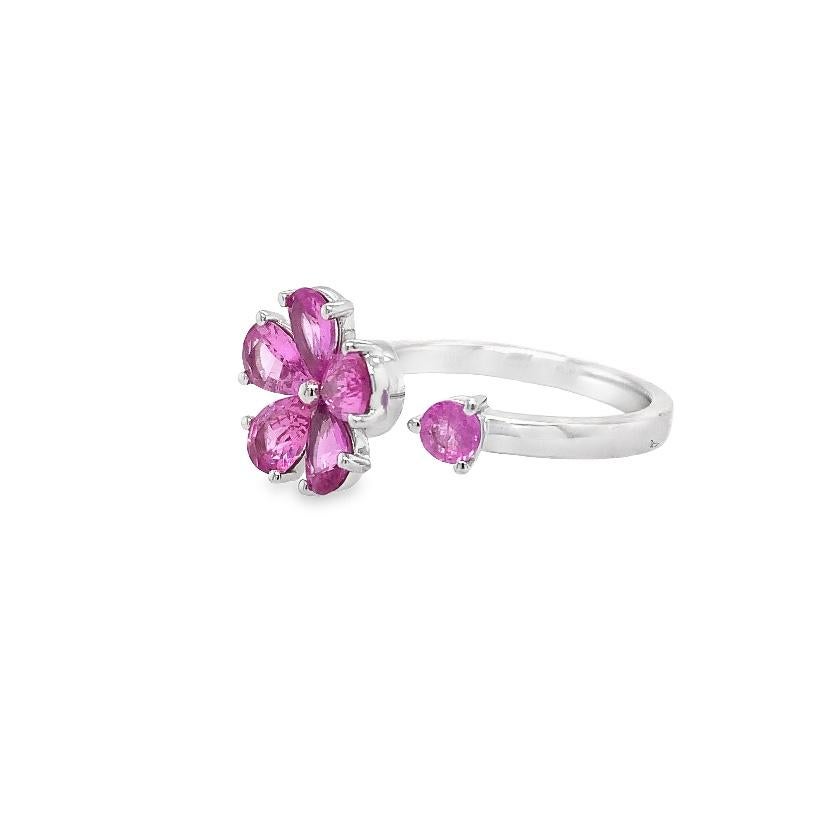 Mixed Cut RUCHI Pink Sapphire Flower White Gold Spinner Open-Shank Ring For Sale