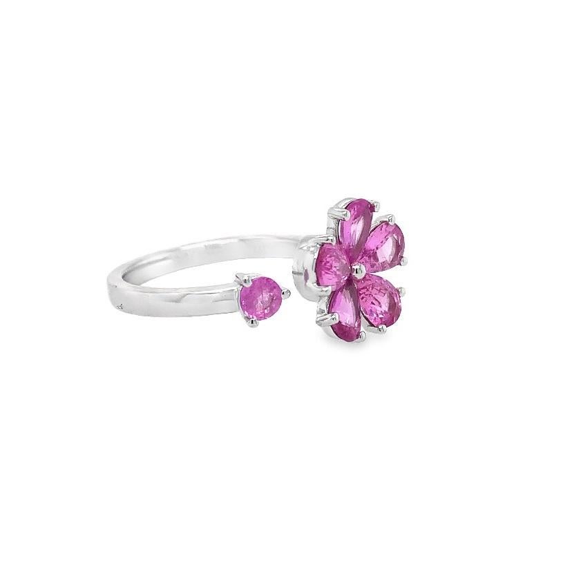 RUCHI Pink Sapphire Flower White Gold Spinner Open-Shank Ring In New Condition For Sale In New York, NY