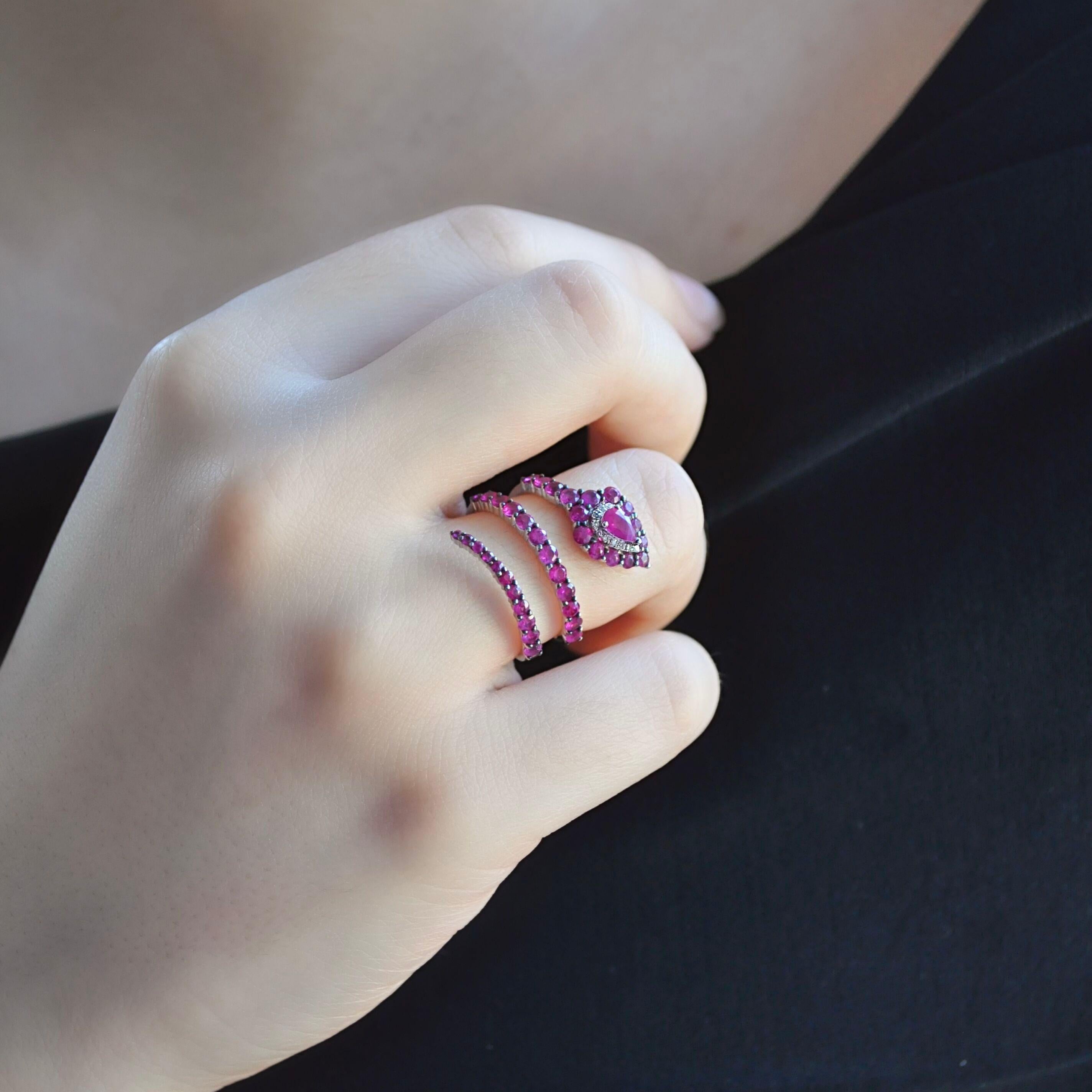 RUCHI Ruby and Diamond White Gold Snake Wrap Ring In New Condition For Sale In New York, NY