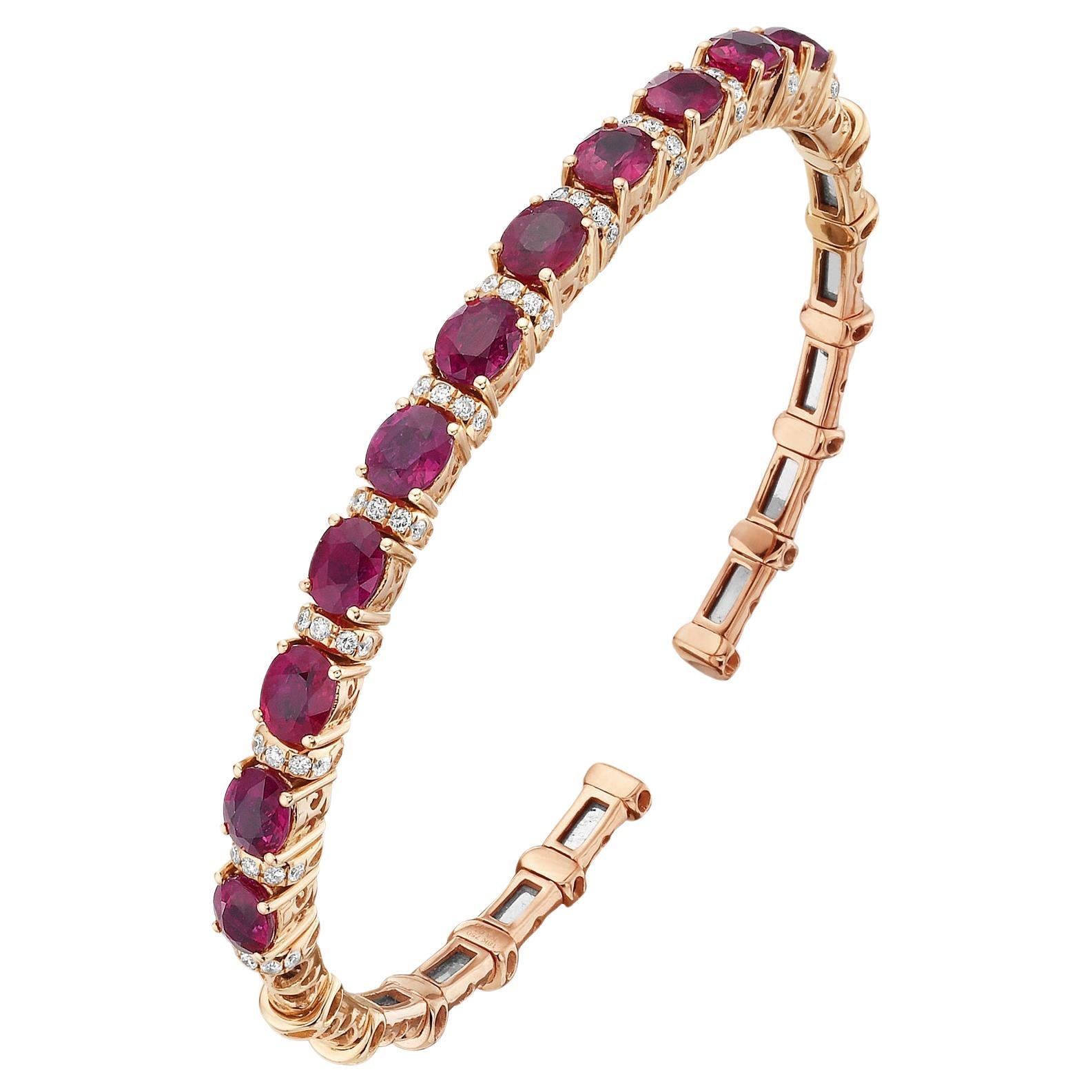 Brazalete abierto de oro rosa RUCHI Rubí con diamante brillante en venta