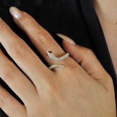 RUCHI Ruby with Diamond Pavé Yellow Gold Snake Bypass Wrap Ring