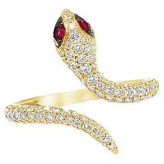 RUCHI Ruby with Diamond Pavé Yellow Gold Snake Bypass Wrap Ring