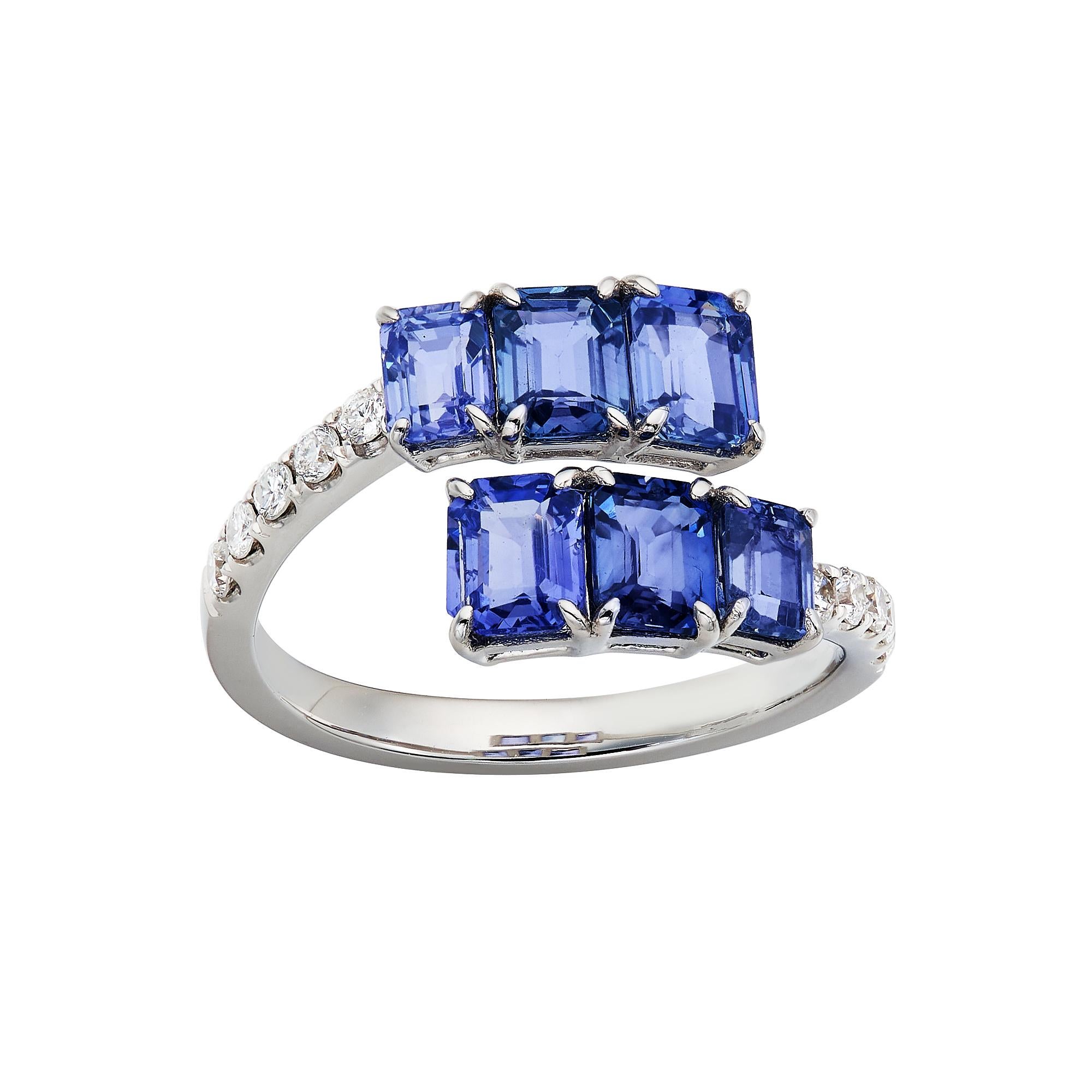 RUCHI Blue Sapphire & Brilliant Diamond White Gold Bypass Ring For Sale