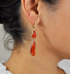 RUCHI Tumble-Finish Fire Opal and Diamond Yellow Gold Hinged-Back Drop Earrings