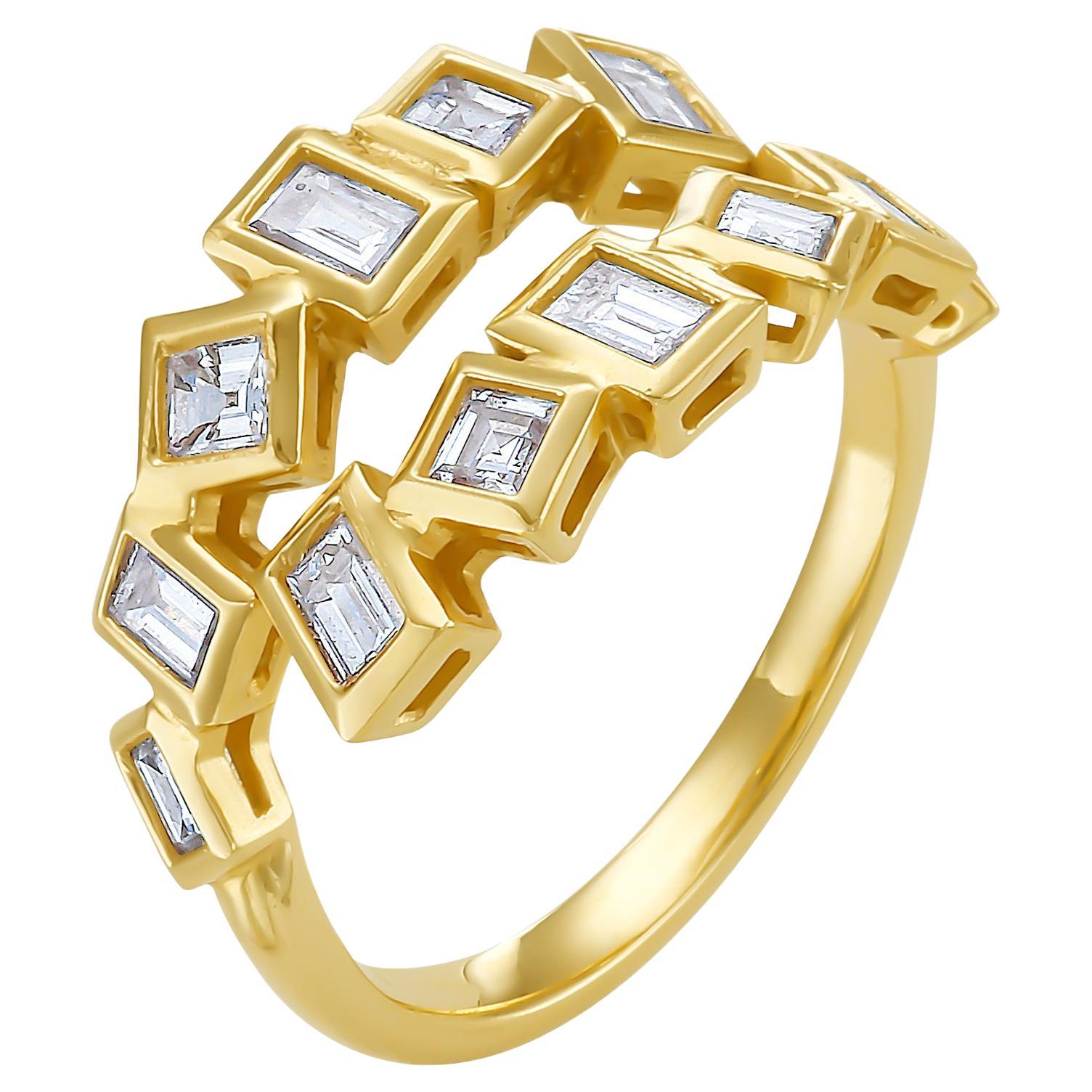 RUCHI Two-Row Diamond Yellow Gold Bezel Ring For Sale