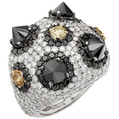 Anello da cocktail in oro bianco e diamanti gialli fantasia RUCHI