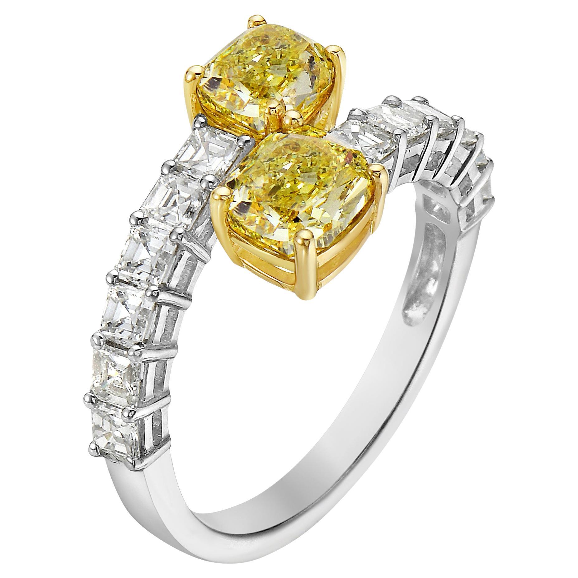 RUCHI Yellow and White Diamond Two-Tone Gold Bypass Ring
