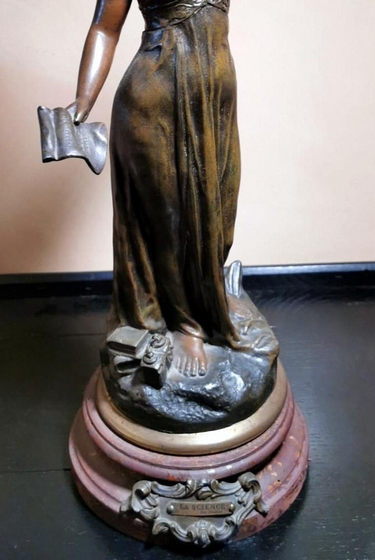 Art nouveau Statue du sculpteur d'art français de Noveau « Science » de Ruchot Jean Charles en étain