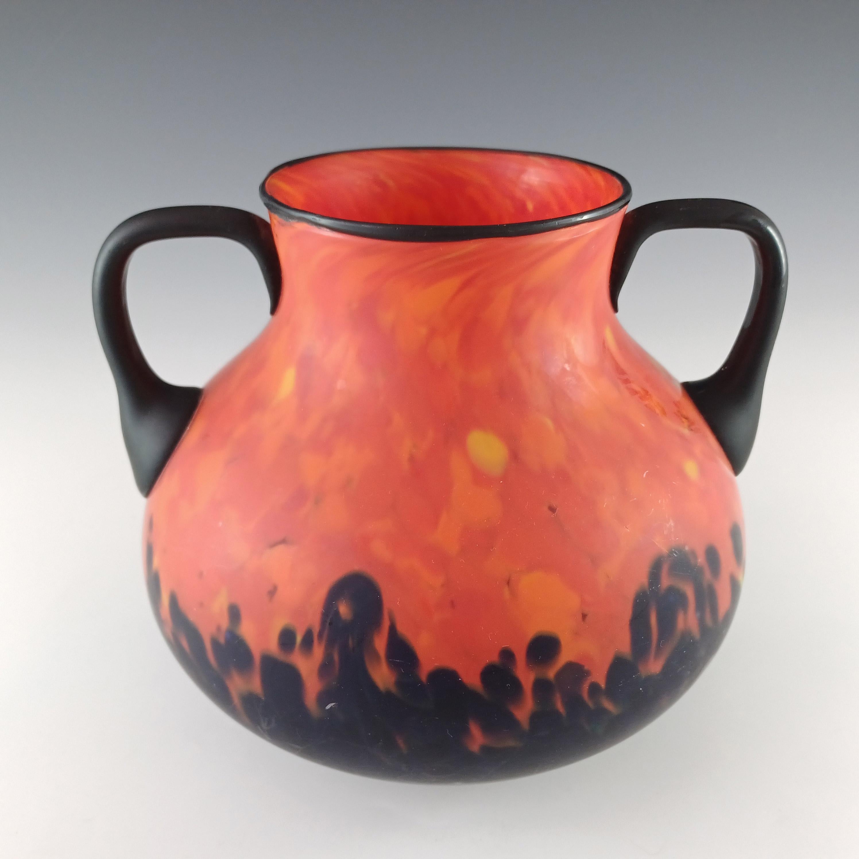 Rückl Böhmisch / Tschechisch 'Orange Shimmy Pfau' Flammenspritzer Glasvase (Art déco) im Angebot