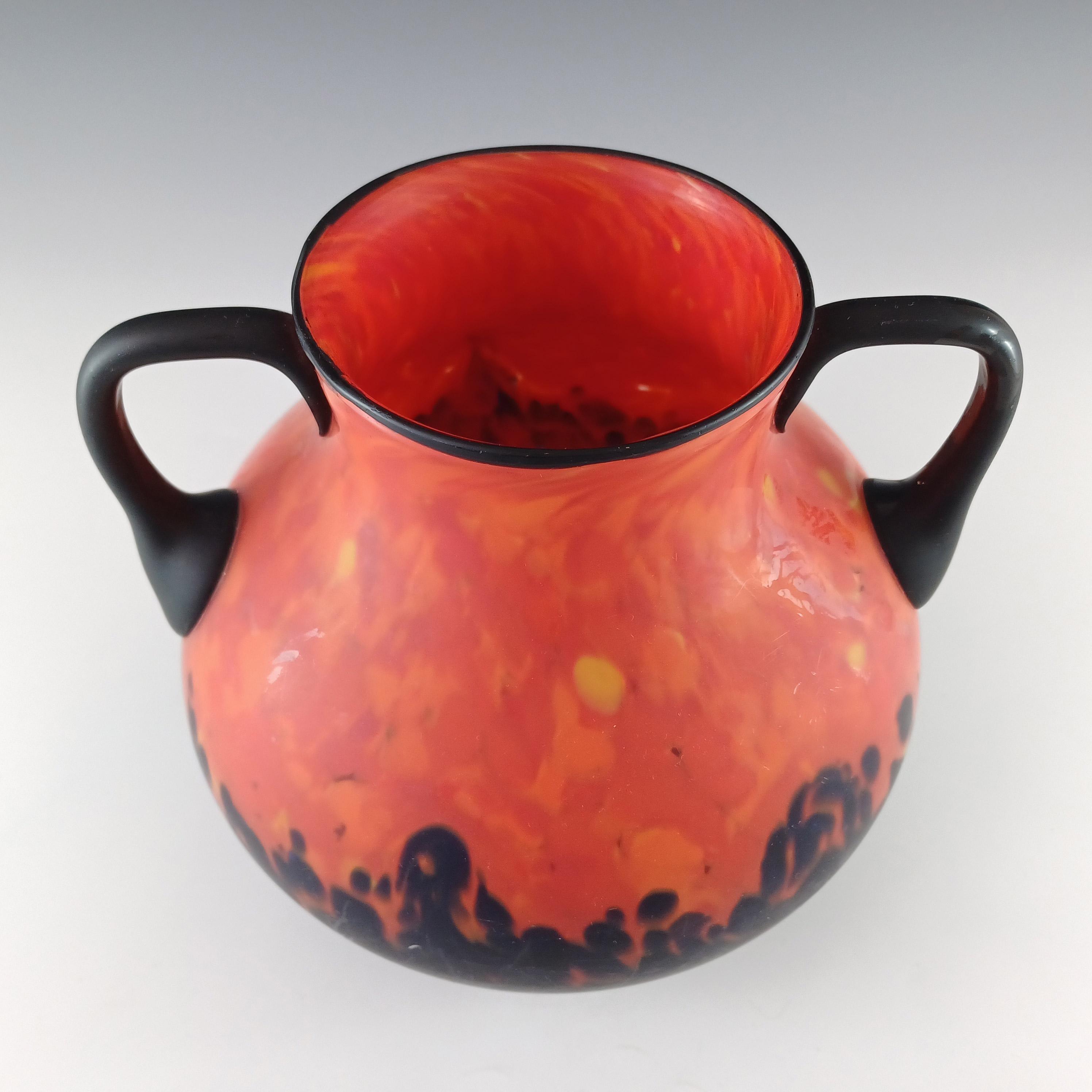 Rückl Böhmisch / Tschechisch 'Orange Shimmy Pfau' Flammenspritzer Glasvase (Handgefertigt) im Angebot