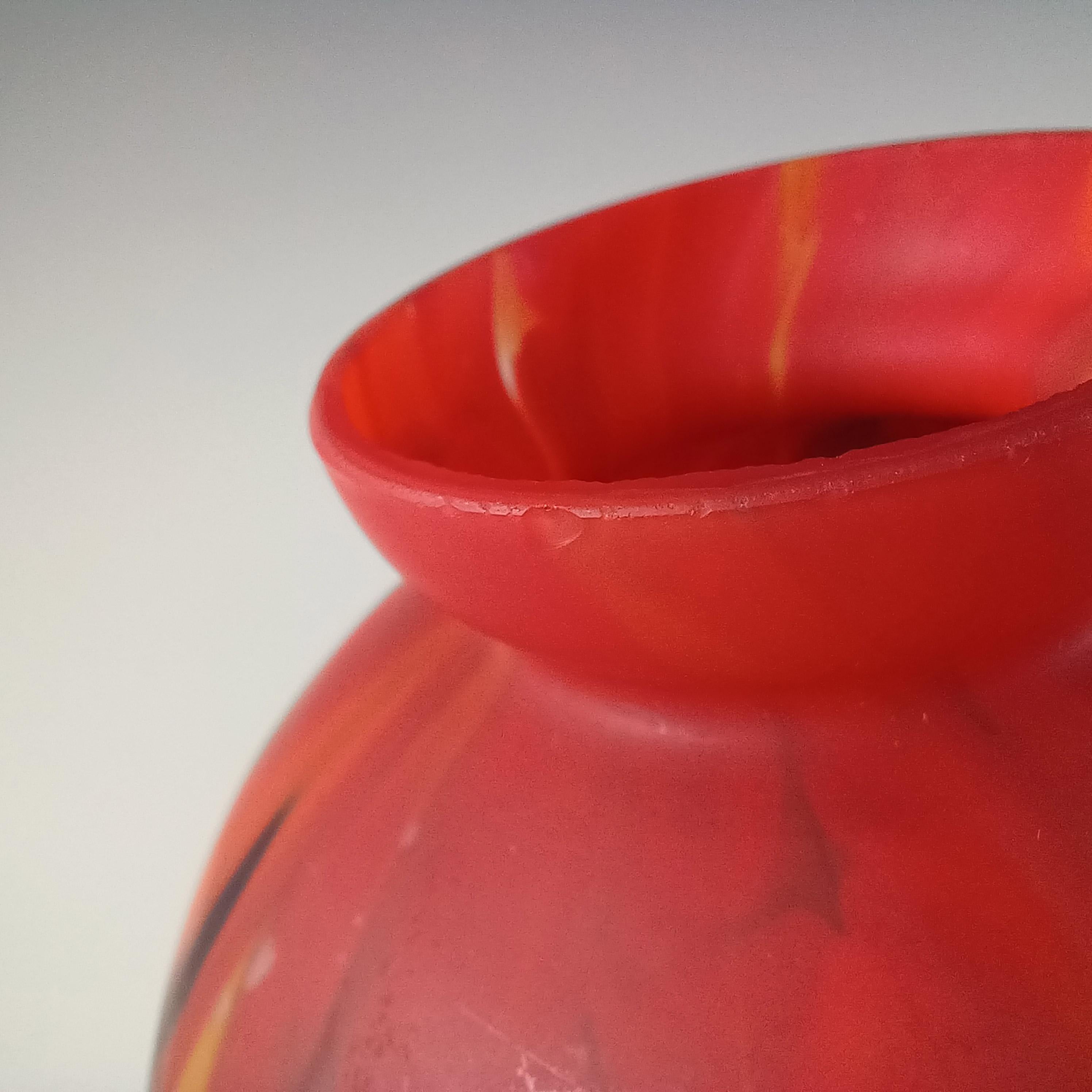 Verre Rückl Bohemian / Czech 'Orange Shimmy Pfau' Spatter Glass Flame Vase en vente