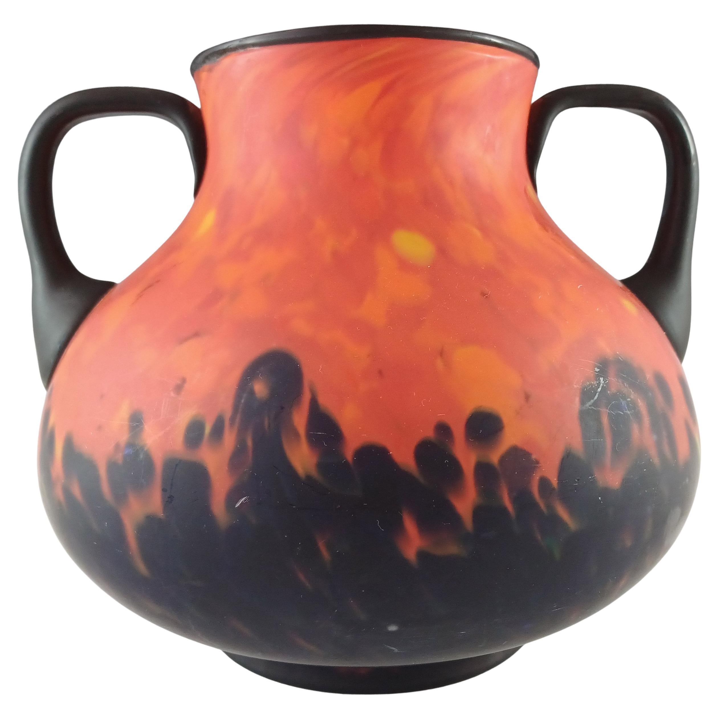 Rückl Bohemian / Czech 'Orange Shimmy Pfau' Spatter Glass Flame Vase