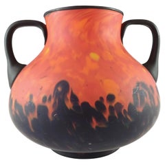 Rückl Bohemian / Czech 'Orange Shimmy Pfau' Spatter Glass Flame Vase