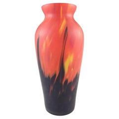 Rückl Czech Vintage 'Orange Shimmy Pfau' Vase à flamme en verre à éclaboussures