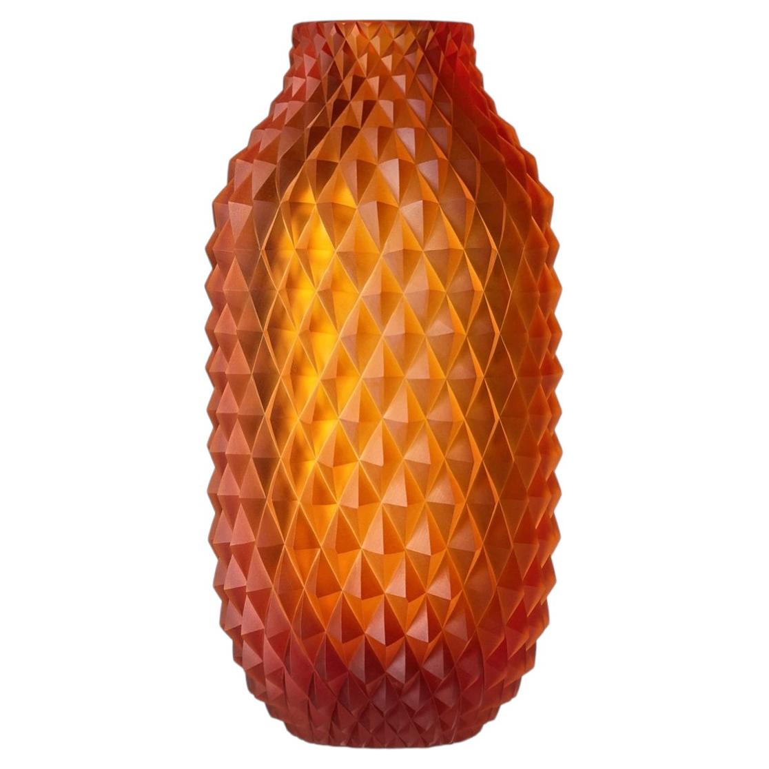 Jarrón de cristal tallado a mano Rückl "Coco" en ámbar, diseño checo moderno
