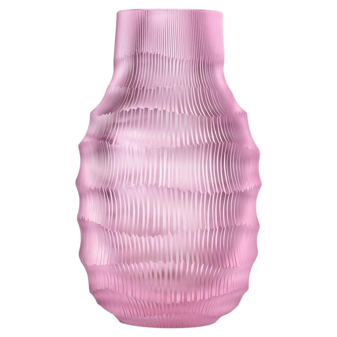 Rückl Hand-Cut Crystal Vase 'Rei' in Pink, Modern Czech Design