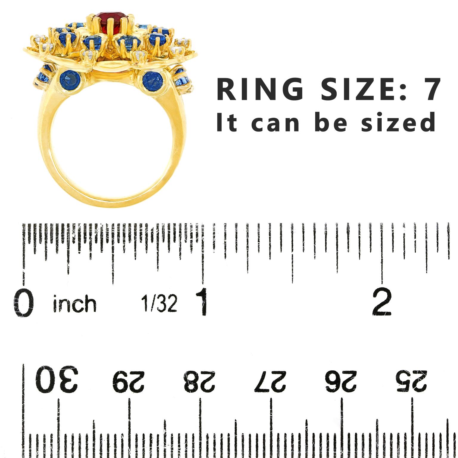 Rud Murbach Sixties Mod Sapphire Diamond and Ruby Ring (bague saphir, diamant et rubis) en vente 1