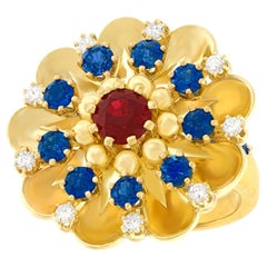Rud Murbach Sechziger Mod Saphir-Diamant- und Rubin-Ring