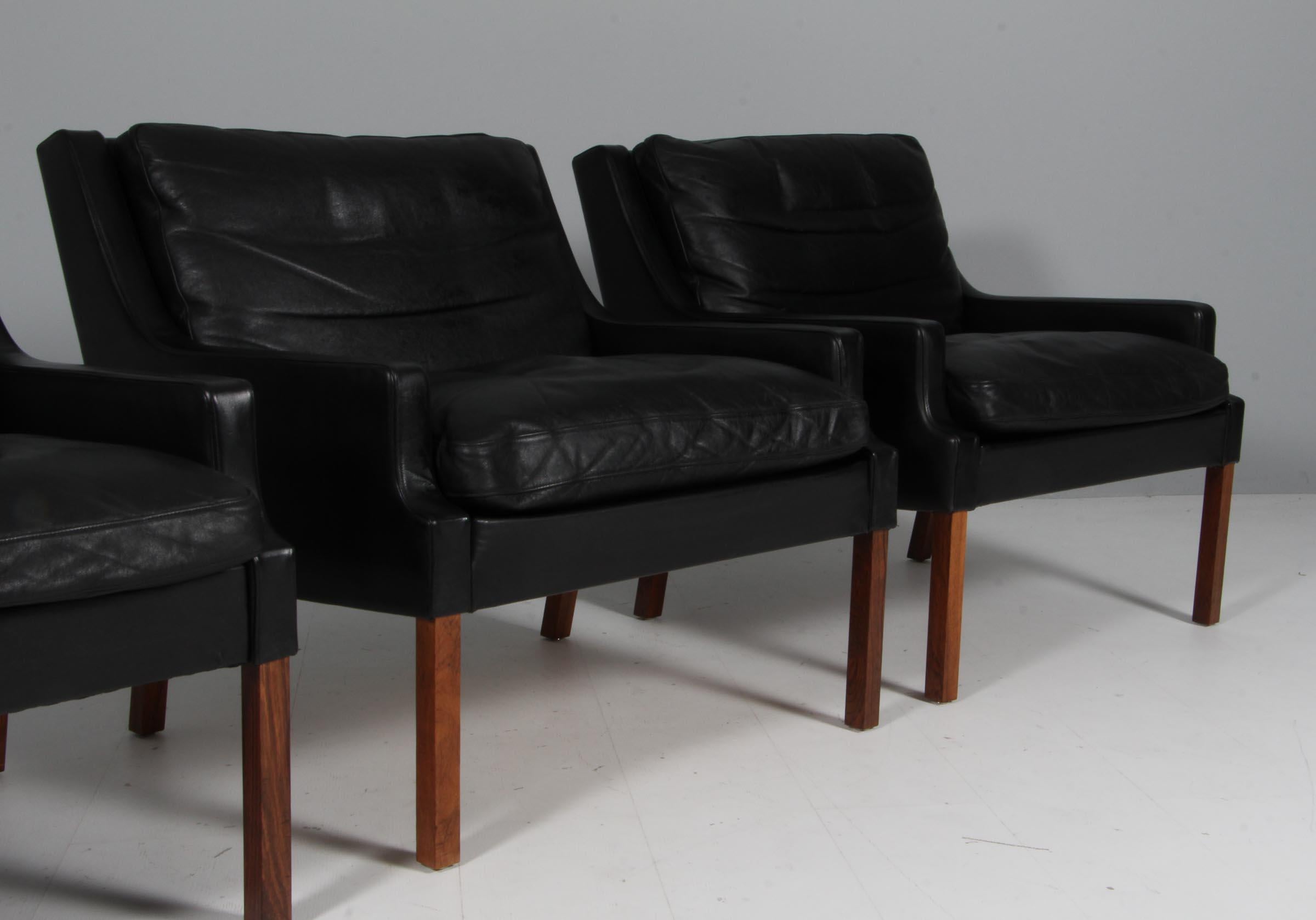Scandinavian Modern Rud Thygensen lounge chairs of leather, 1960s For Sale