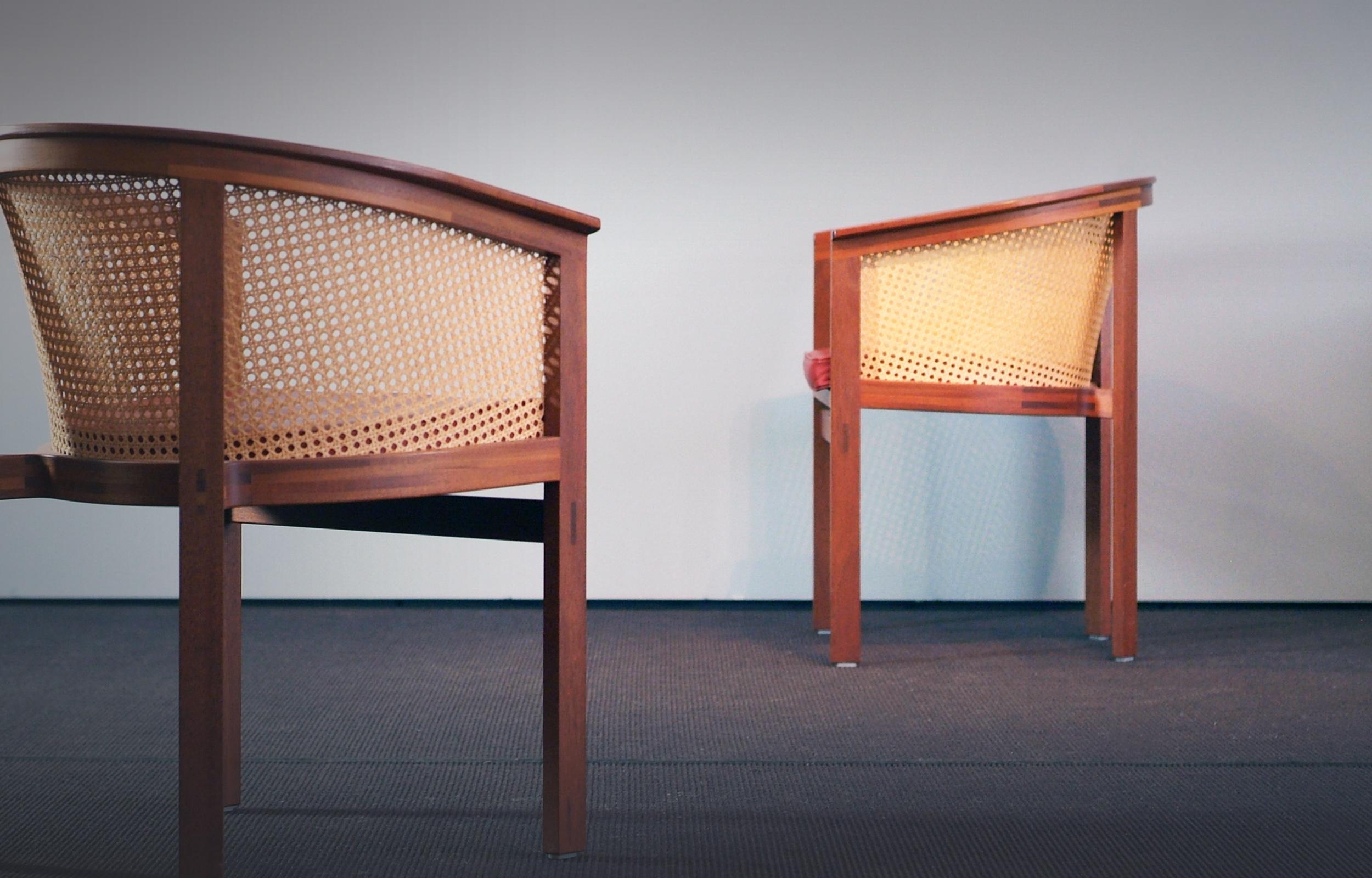 Mid-Century Modern Rud Thygesen Side / Dining Chairs King Series Botium 1970s Cane Mahogany Leather