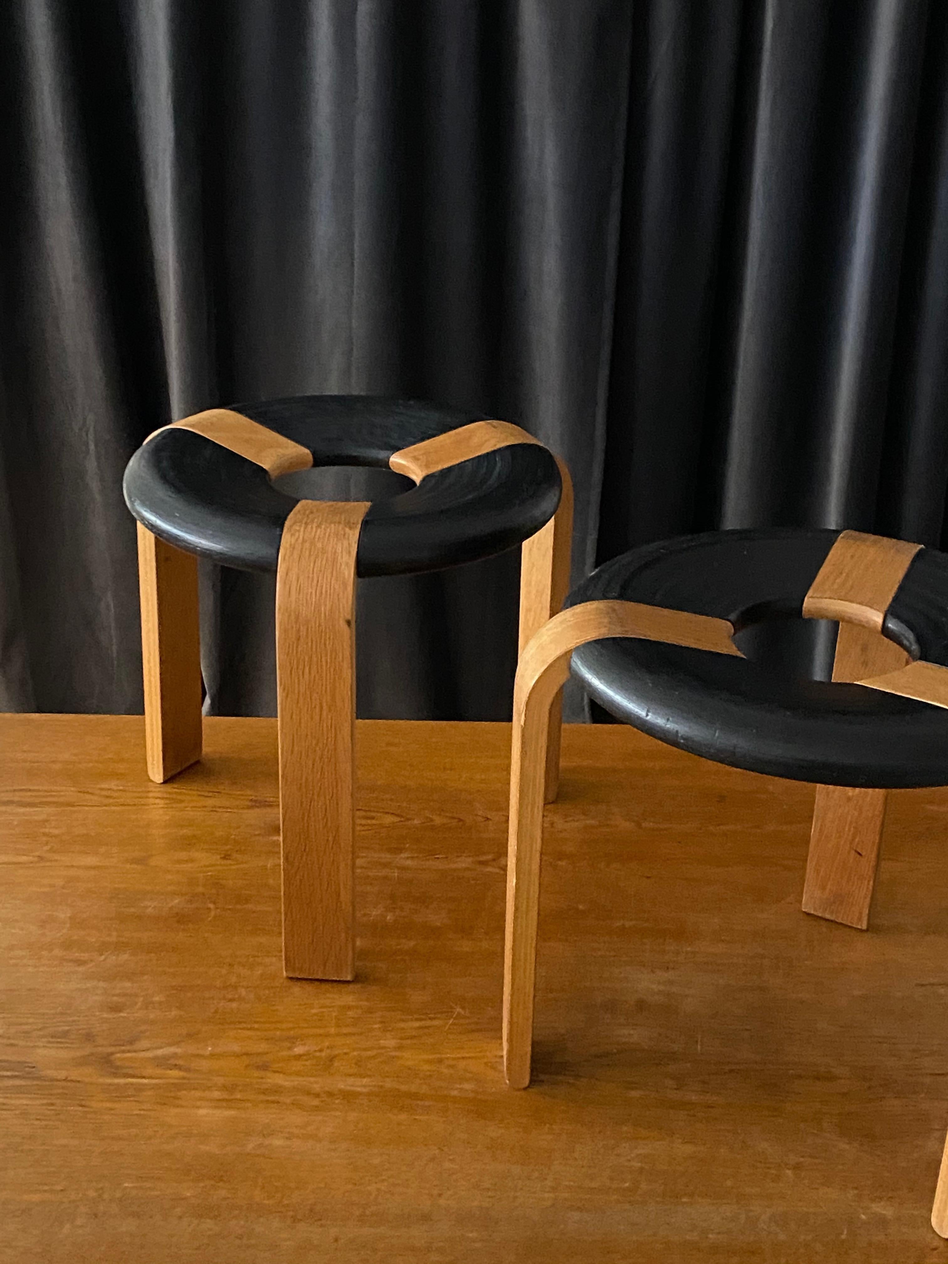 Modern Rud Thygesen, Stools, Oak, Black Painted Oak, for Magnus Olsen, Denmark, 1971