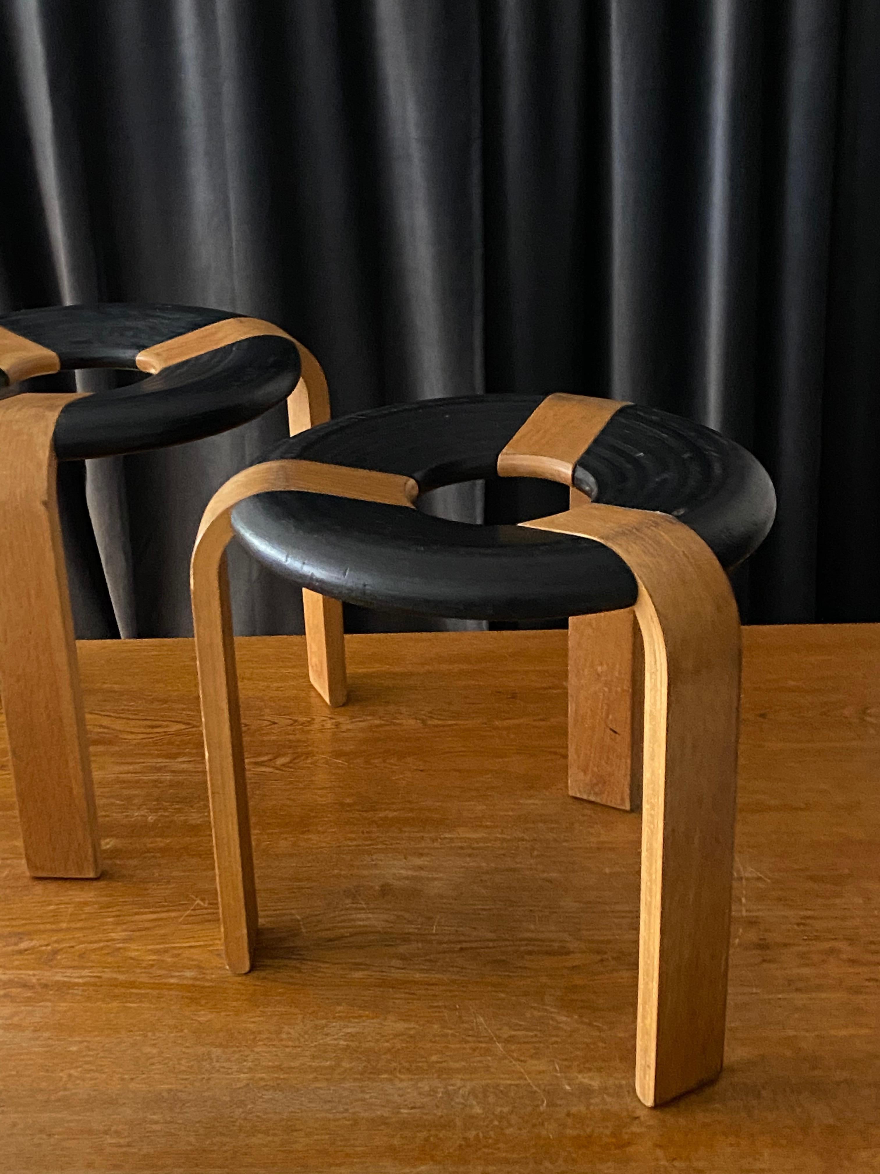 Rud Thygesen, Stools, Oak, Black Painted Oak, for Magnus Olsen, Denmark, 1971 In Good Condition In High Point, NC