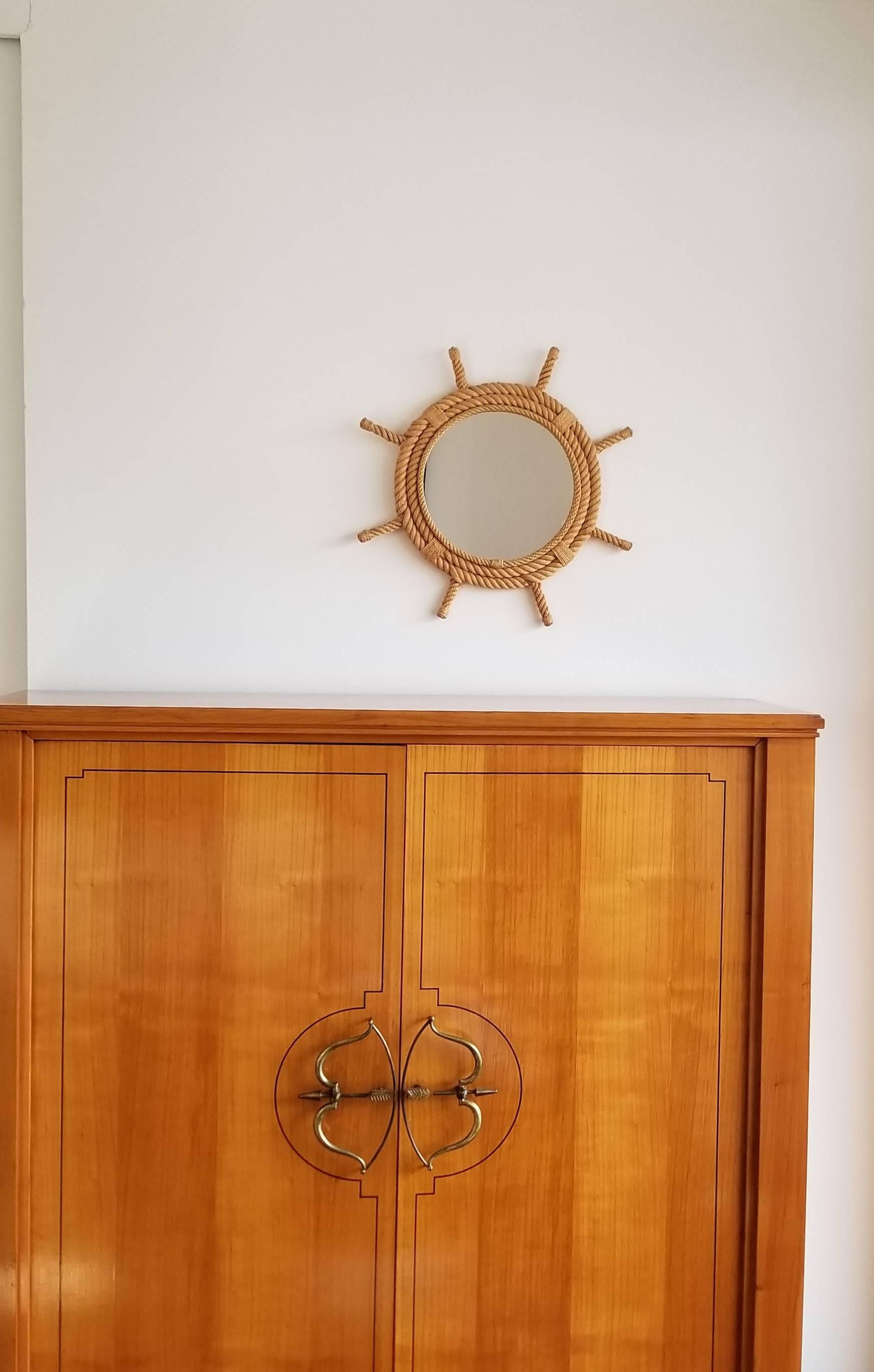 French Rudder Shaped Rope Mirror by Audoux Minet, France, 1960s