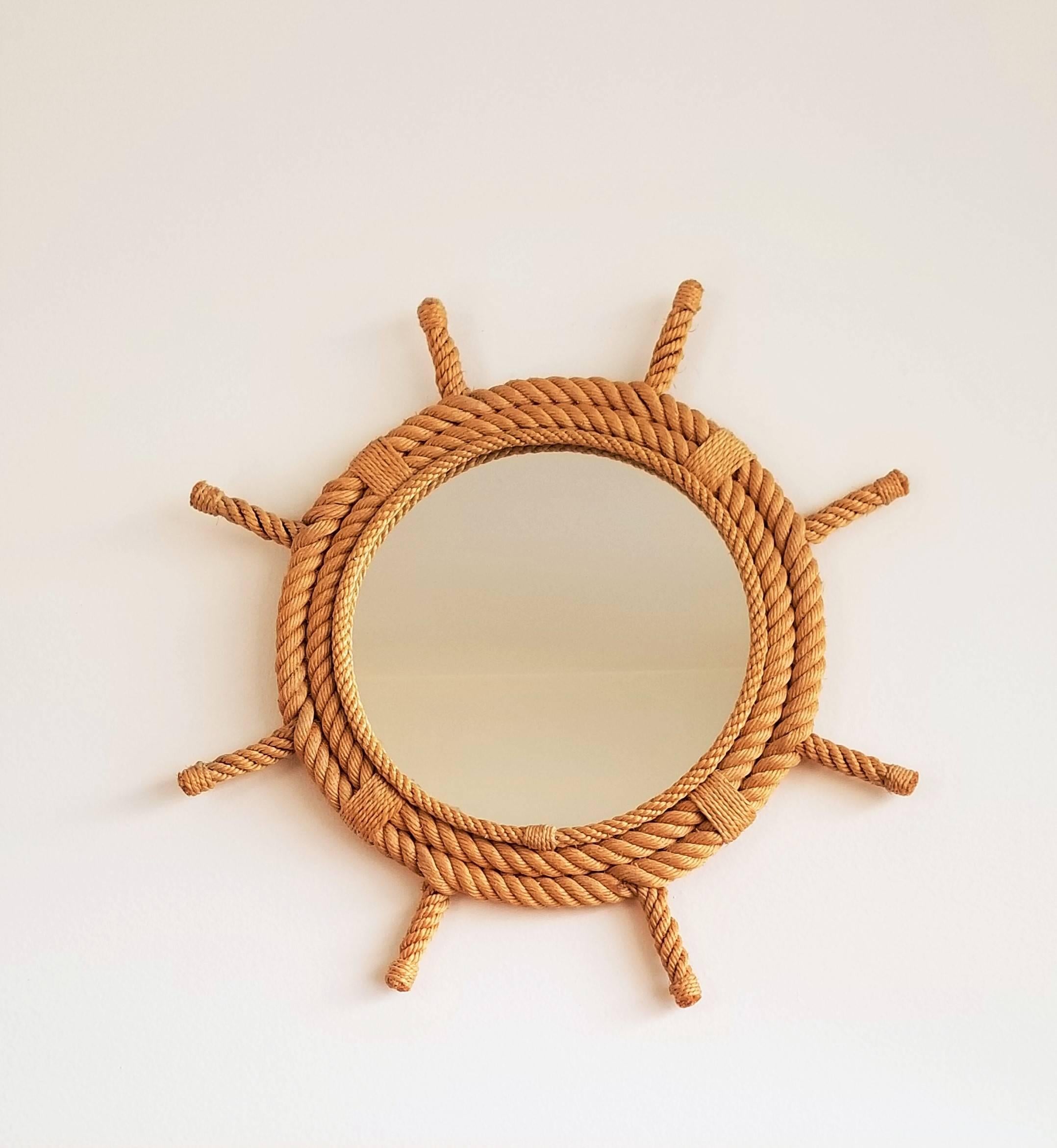 Rudder Shaped Rope Mirror by Audoux Minet, France, 1960s In Good Condition In New York, NY