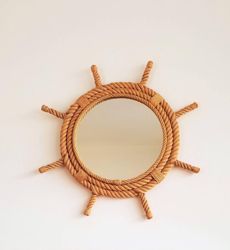 Rudder Shaped Rope Mirror by Audoux Minet, France, 1960s For Sale 1
