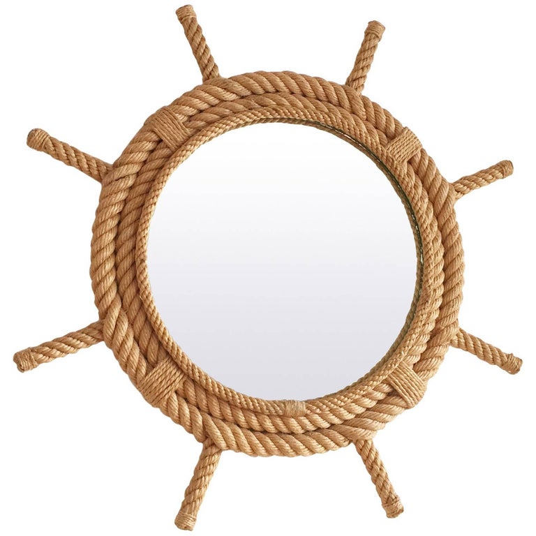 Rudder Shaped Rope Mirror by Audoux Minet, France, 1960s For Sale