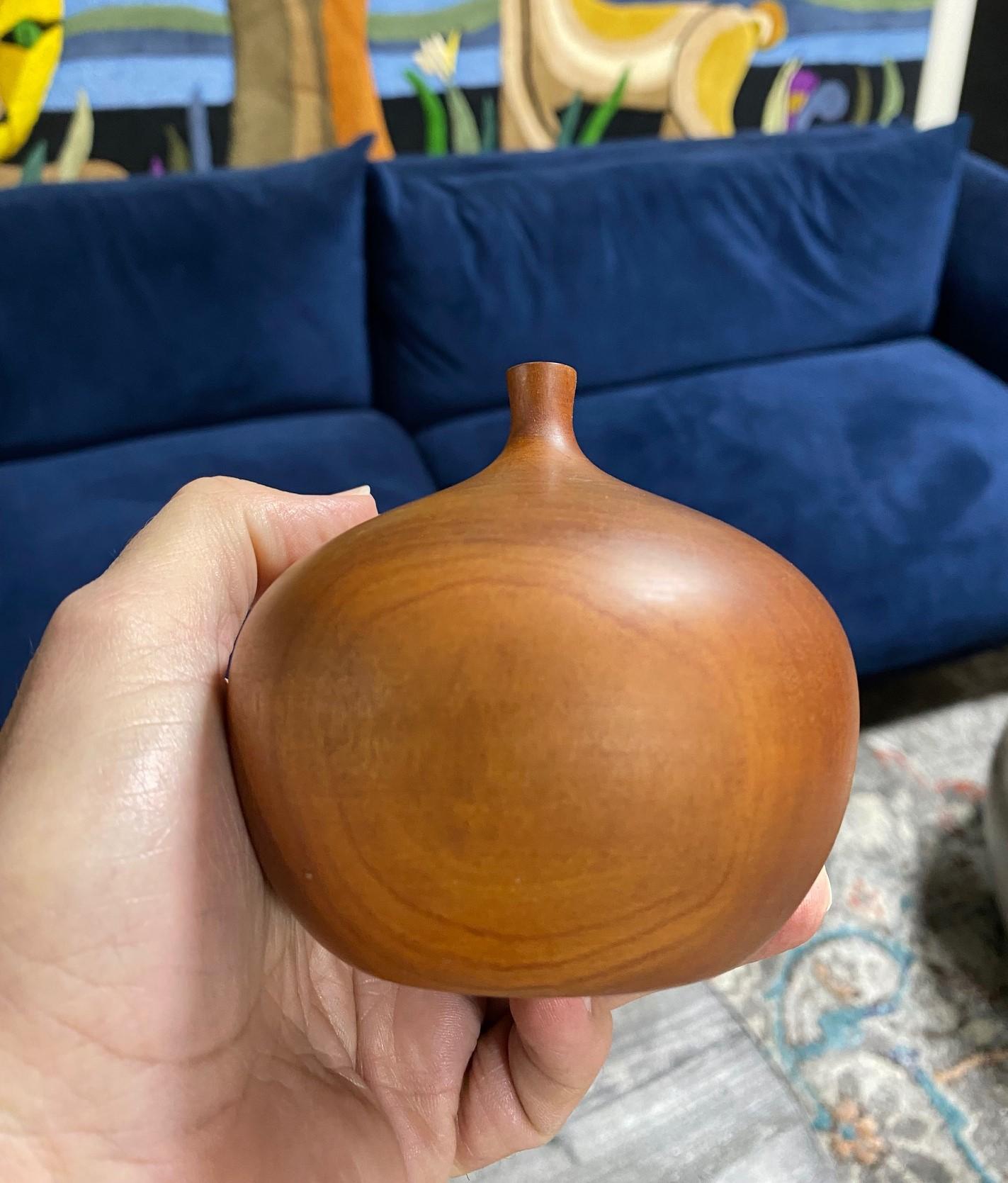 Rude Osolnik Signed Mid-Century Modern Cherry Wood Turned Vessel Bud Weed Vase 4