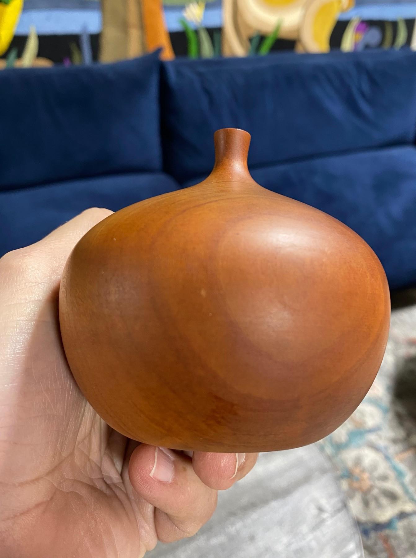 Rude Osolnik Signed Mid-Century Modern Cherry Wood Turned Vessel Bud Weed Vase 6
