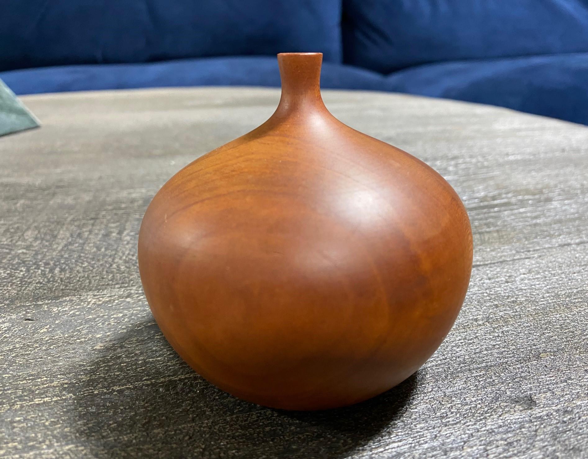 American Rude Osolnik Signed Mid-Century Modern Cherry Wood Turned Vessel Bud Weed Vase