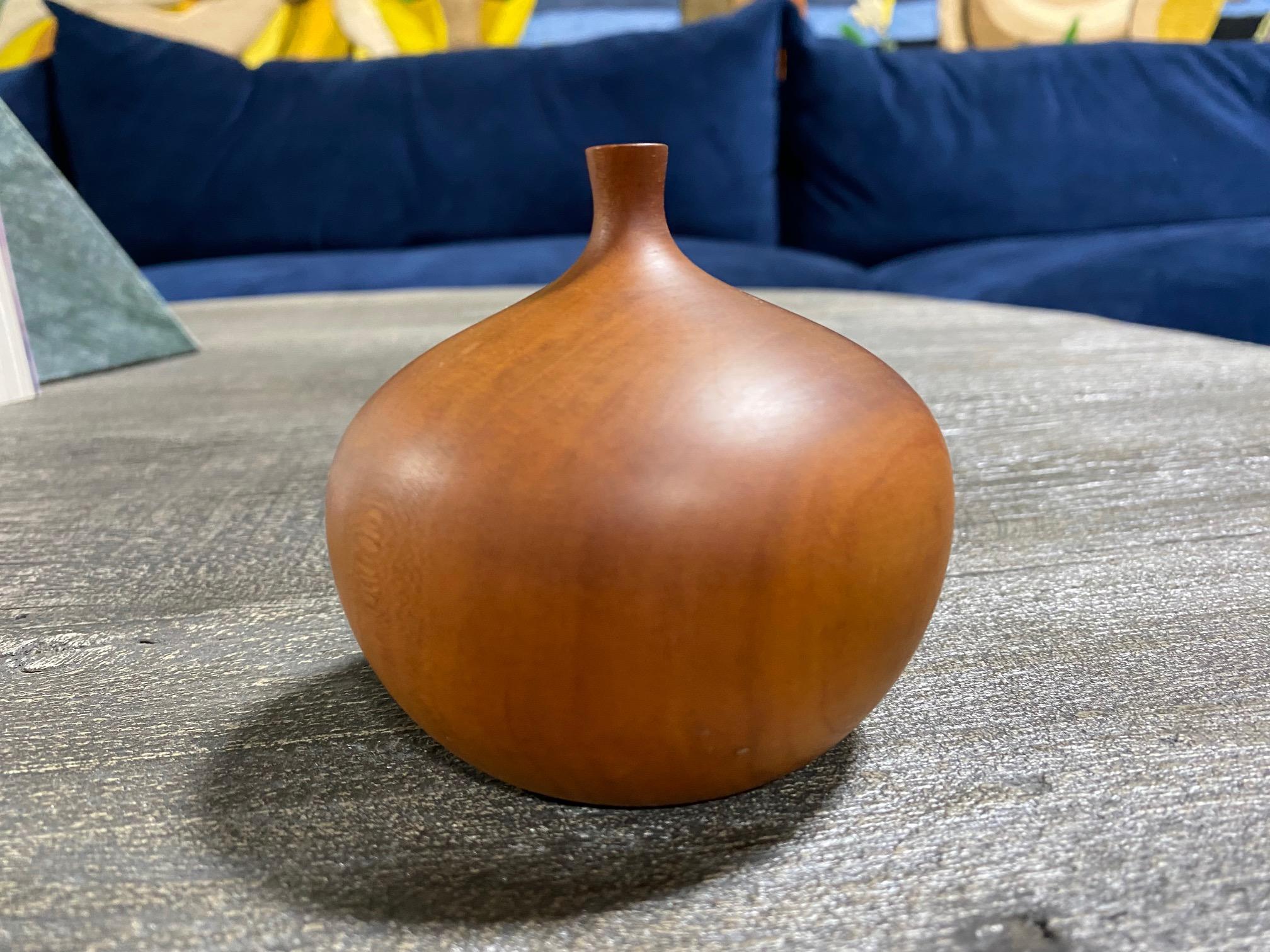 20th Century Rude Osolnik Signed Mid-Century Modern Cherry Wood Turned Vessel Bud Weed Vase