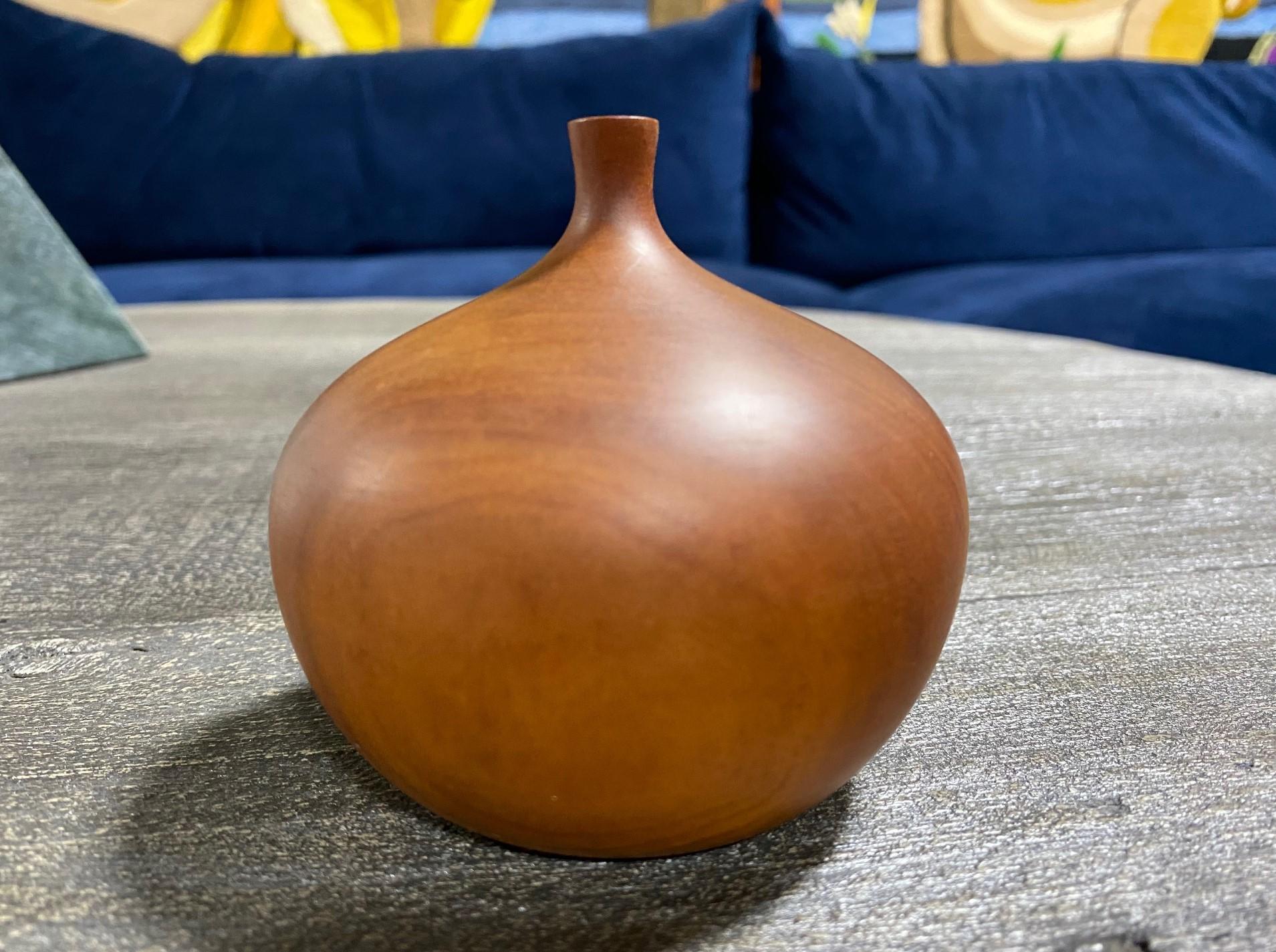 Rude Osolnik Signed Mid-Century Modern Cherry Wood Turned Vessel Bud Weed Vase 1