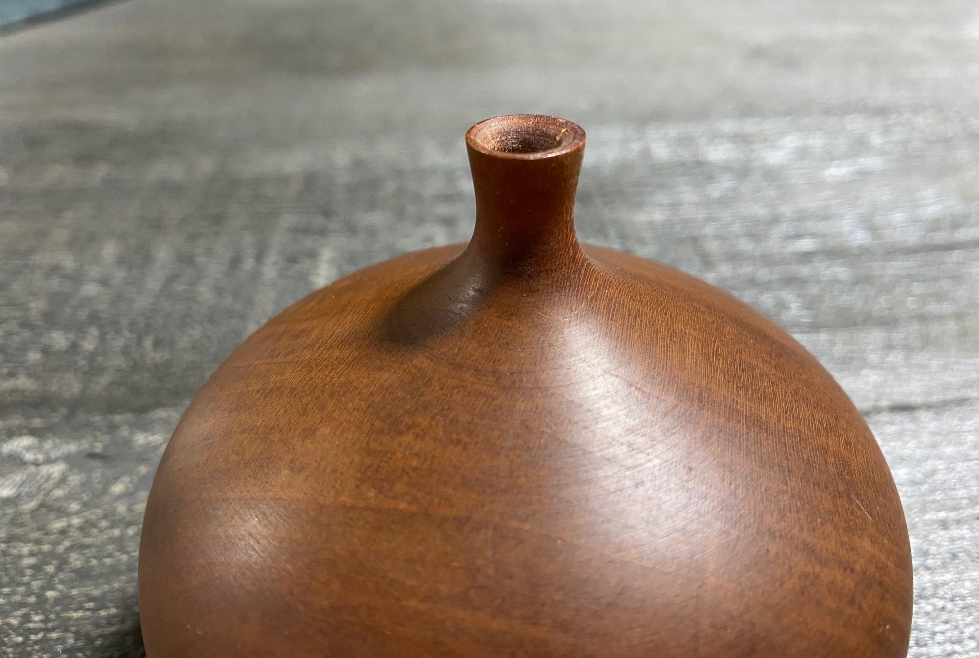 Rude Osolnik Signed Mid-Century Modern Cherry Wood Turned Vessel Bud Weed Vase 2