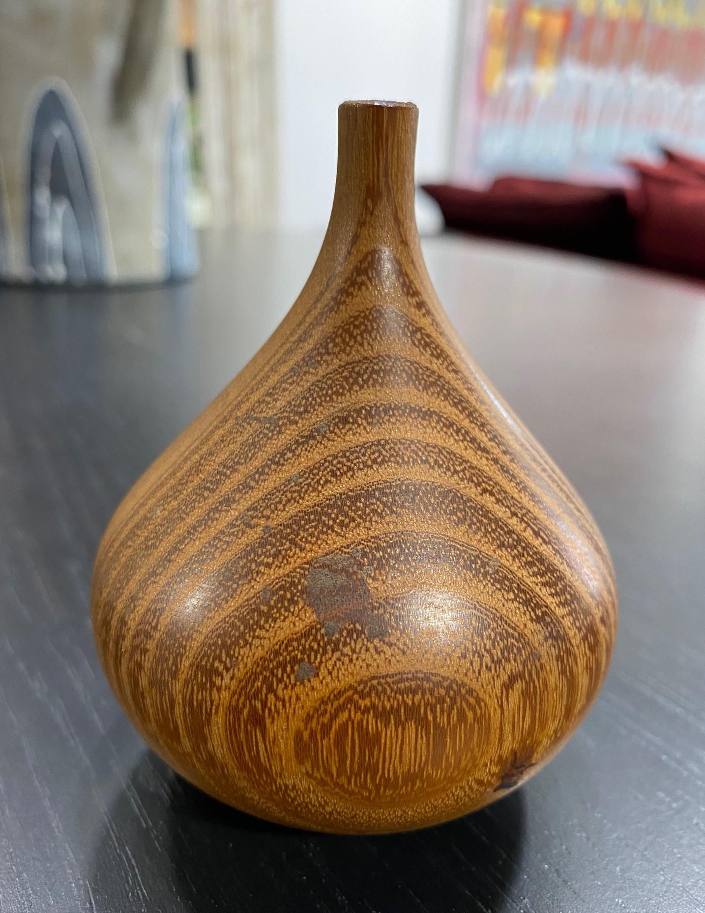 American Rude Osolnik Signed Mid-Century Modern Locust Wood Turned Vessel Bud Weed Vase For Sale