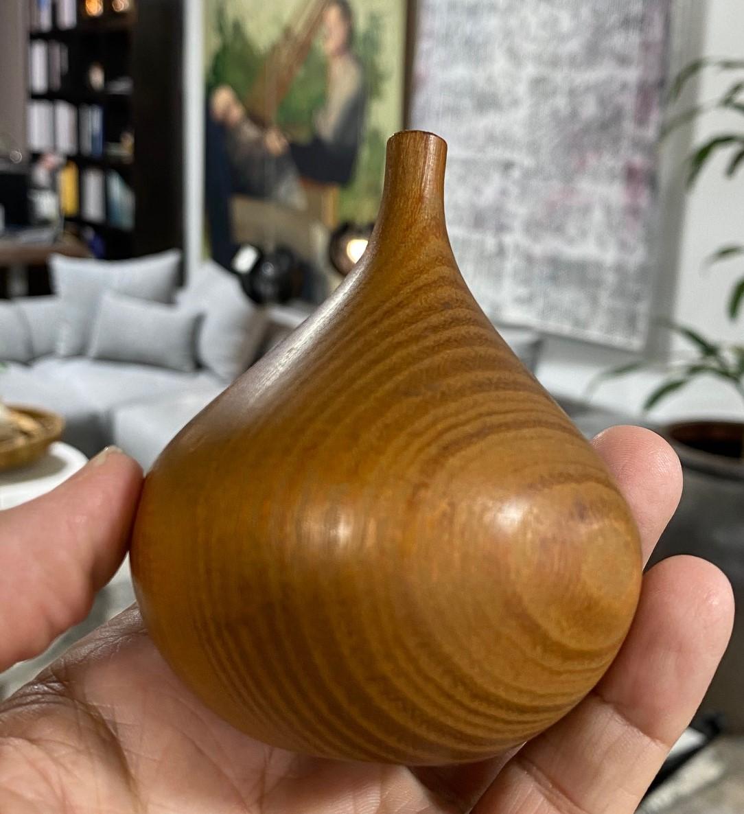 Rude Osolnik Signed Mid-Century Modern Locust Wood Turned Vessel Bud Weed Vase For Sale 1