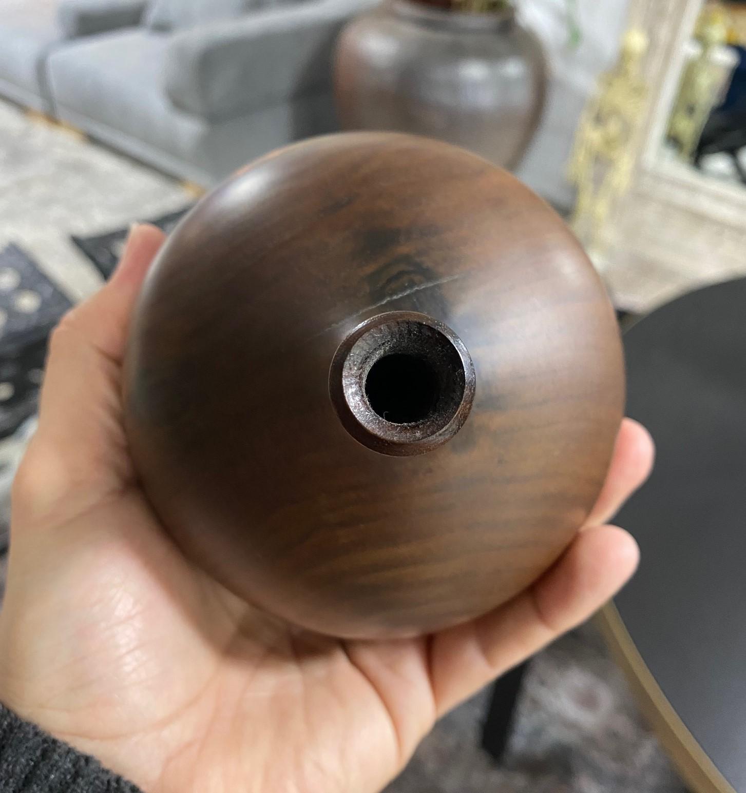 Rude Osolnik Signed Mid-Century Modern Walnut Wood Turned Vessel Bud Weed Vase 8