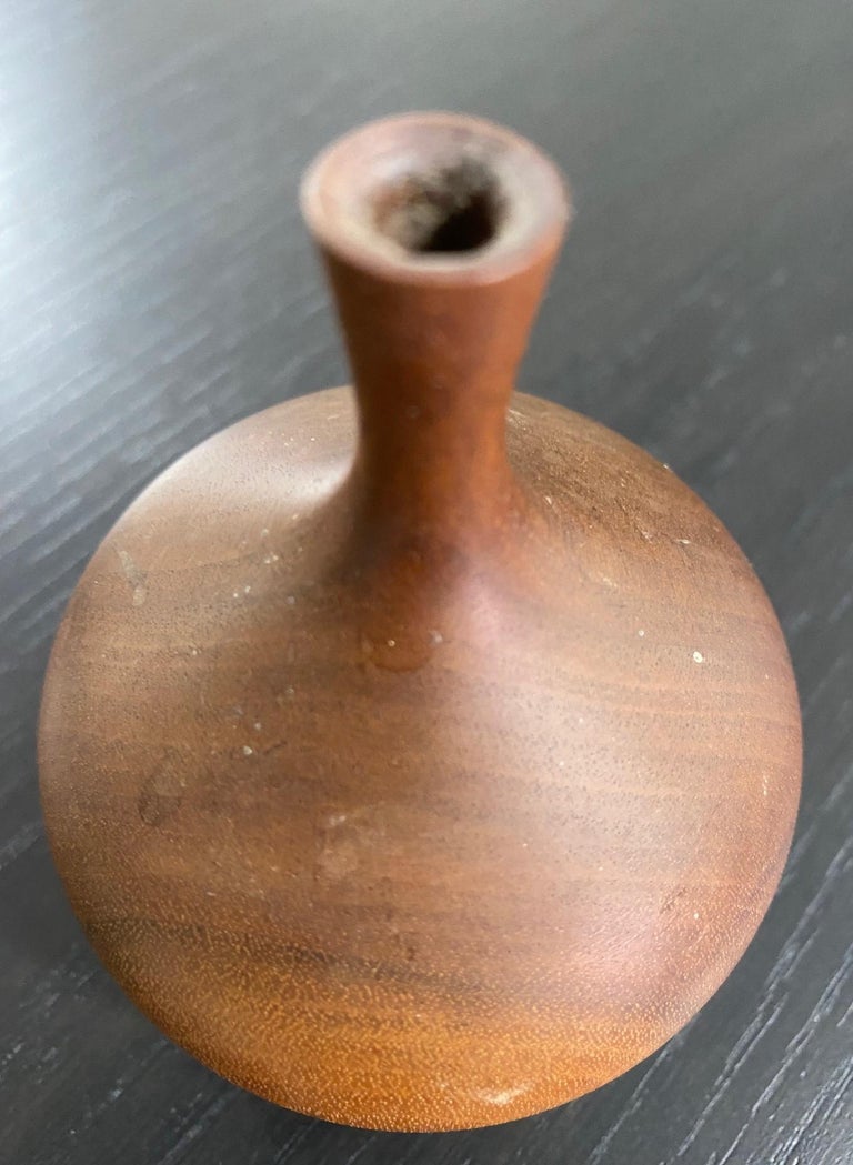 20th Century Rude Osolnik Signed Mid-Century Modern Walnut Wood Turned Vessel Bud Weed Vase For Sale
