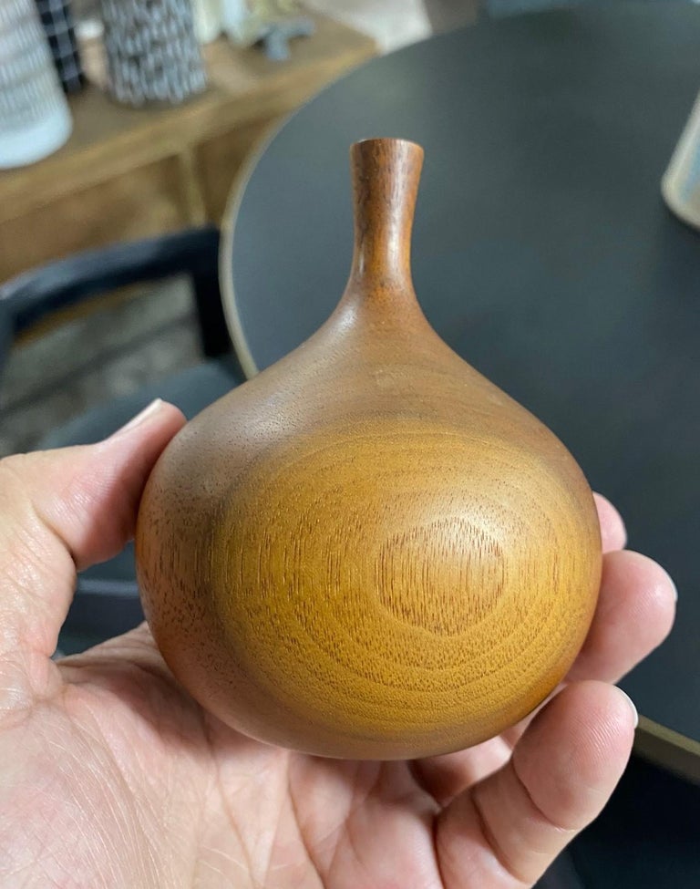 Rude Osolnik Signed Mid-Century Modern Walnut Wood Turned Vessel Bud Weed Vase For Sale 1