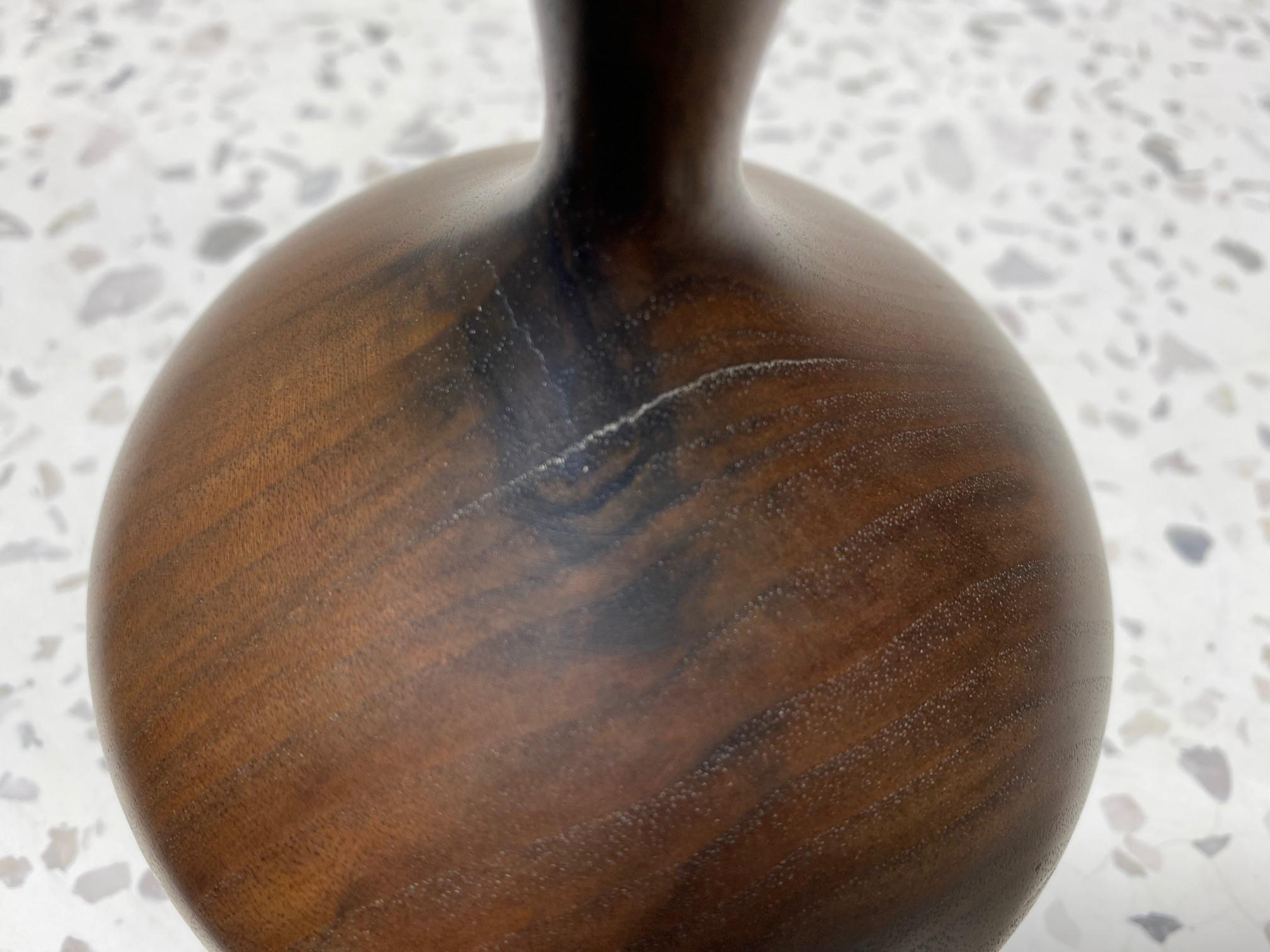 American Rude Osolnik Signed Mid-Century Modern Walnut Wood Turned Vessel Bud Weed Vase