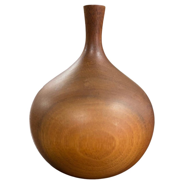 Rude Osolnik Signed Mid-Century Modern Walnut Wood Turned Vessel Bud Weed Vase For Sale