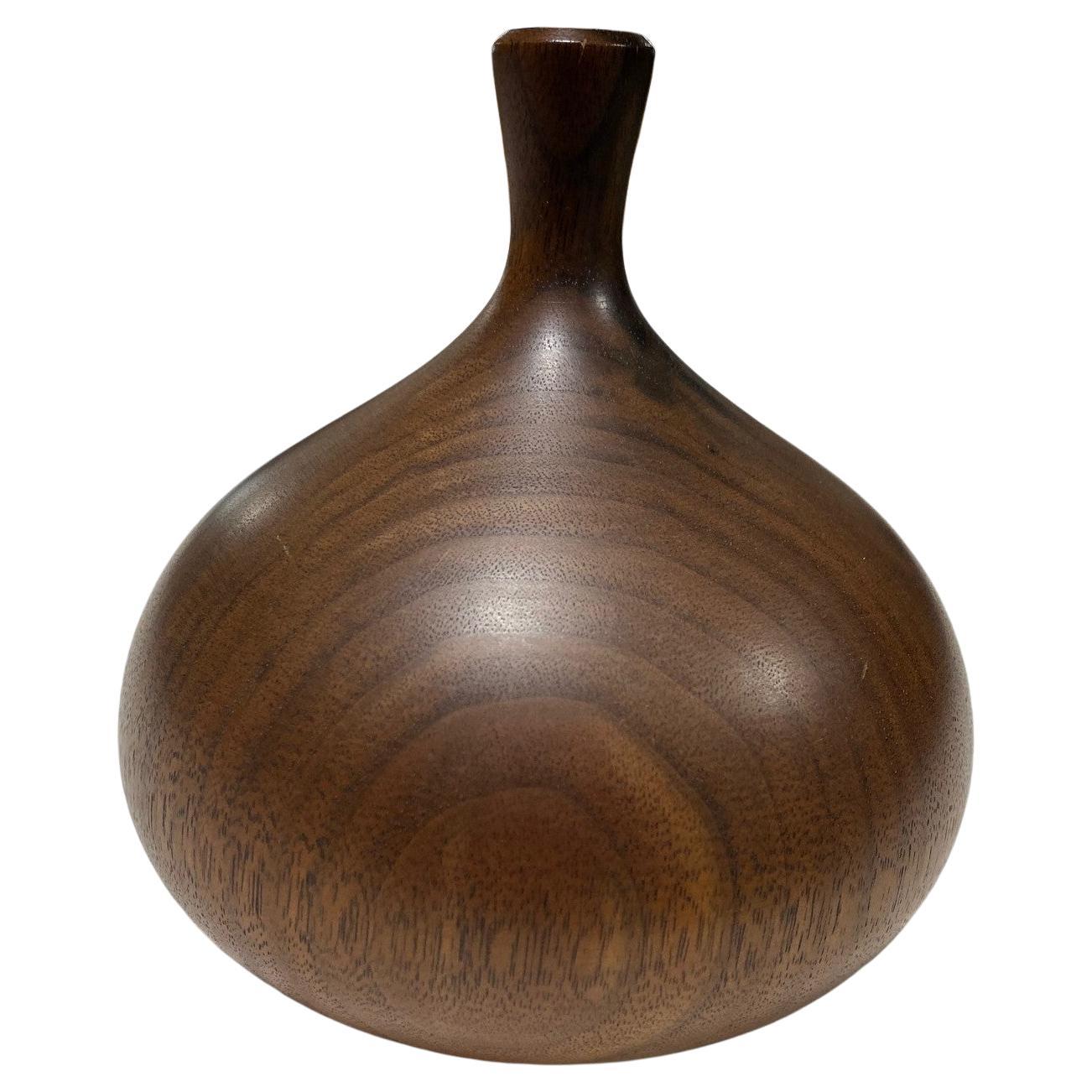 Bill Haskell Signed Carved Wood Turned Olive Wood Vase For Sale at 1stDibs