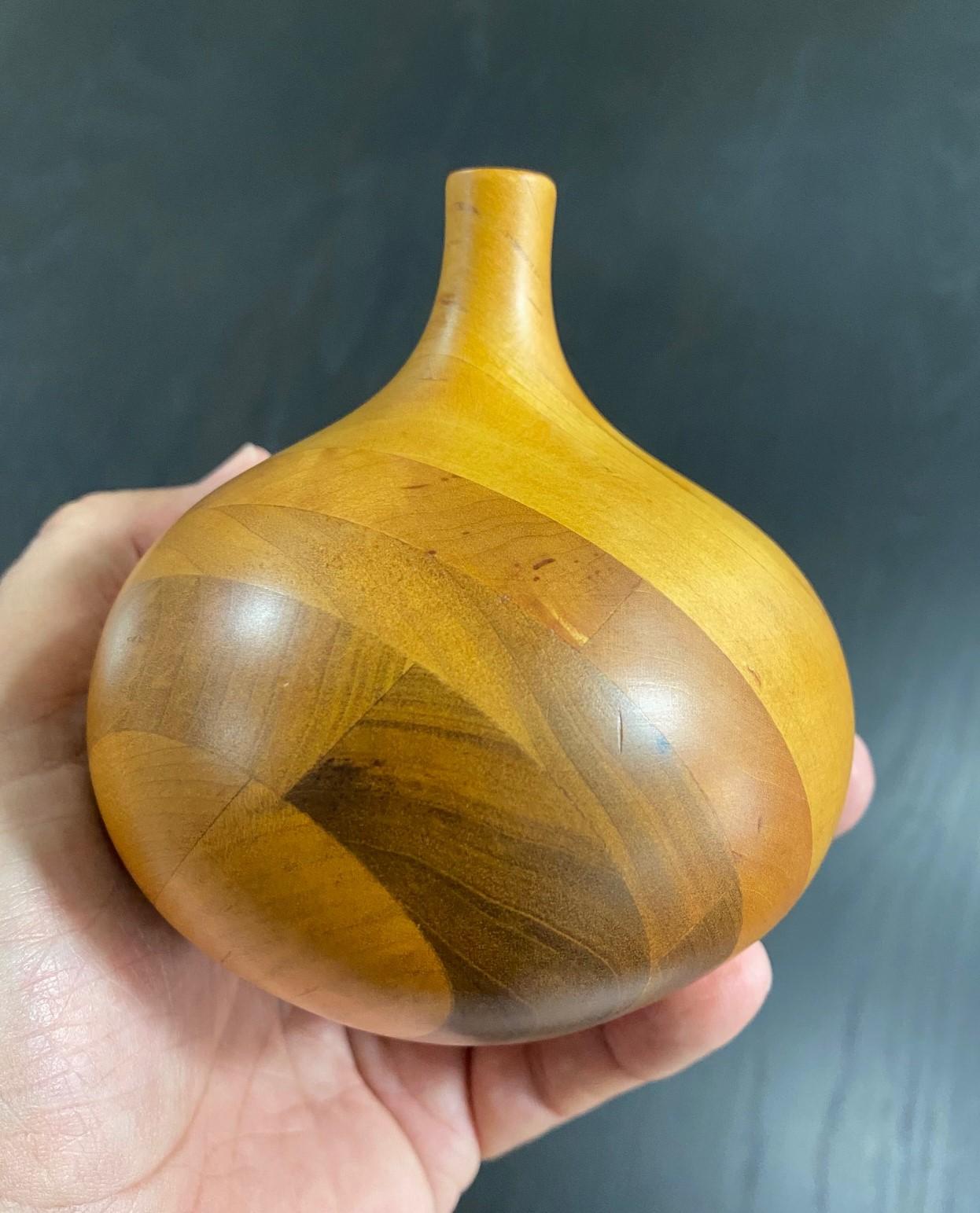 Rude Osolnik Signed Midcentury Modern Laminated Wood Turned Vessel Bud Weed Vase 1